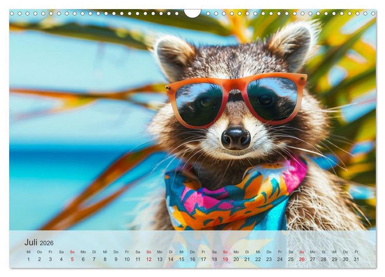 Produktbild: Niedlicher Waschb&auml;ren-Style. Modisch, elegant und blumig (Wandkalender 2026 DIN A3 quer), CALVENDO Monatskalender