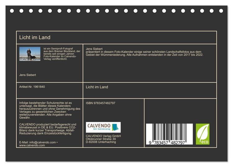 Produktbild: Licht im Land (Tischkalender 2026 DIN A5 quer), CALVENDO Monatskalender