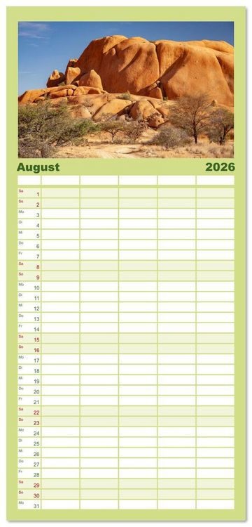 Produktbild: Familienplaner 2026 - Afrika - Namibia mit 5 Spalten (Wandkalender, 21 x 45 cm) CALVENDO