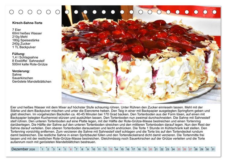 Produktbild: Exquisite Torten. K&ouml;stliche Rezepte f&uuml;r viele Anl&auml;sse (Tischkalender 2026 DIN A5 quer), CALVENDO Monatskalender