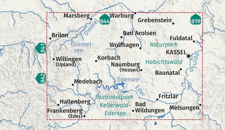 Produktbild: KOMPASS Wanderkarte 845 Nationalpark Kellerwald-Edersee, Naturpark Habichtswald, Wanderregion Medebach 1:50.000