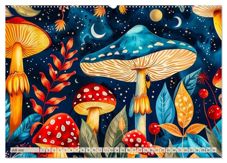 Produktbild: Zauberwelt der Pilze - Fantasievolle Pilze im verwunschenen Wald (Wandkalender 2026 DIN A2 quer), CALVENDO Monatskalender