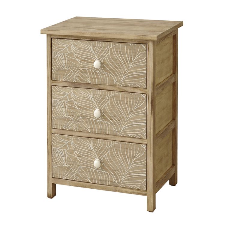 Produktbild: HTI-Living Kommode Melia 3 Schubladen Bl&auml;tter-Design Artisaneiche-Wei&szlig;