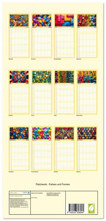 Produktbild: Familienplaner 2026 - Patchwork - Farben und Formen mit 5 Spalten (Wandkalender, 21 x 45 cm) CALVENDO