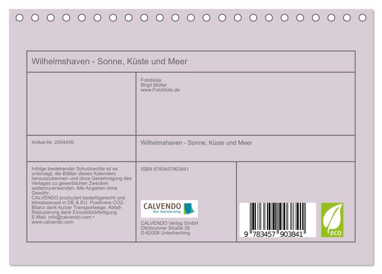 Produktbild: Wilhelmshaven - Sonne, K&uuml;ste und Meer (Tischkalender 2026 DIN A5 quer), CALVENDO Monatskalender