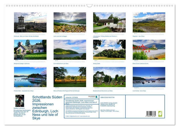 Produktbild: Schottlands S&uuml;den 2026. Impressionen zwischen Edinburgh, Loch Ness und Isle of Skye (Wandkalender 2026 DIN A2 quer), CALVENDO Monatskalender