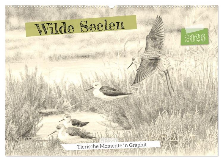 Produktbild: Wilde Seelen - Tierische Momente in Graphit (Wandkalender 2026 DIN A2 quer), CALVENDO Monatskalender