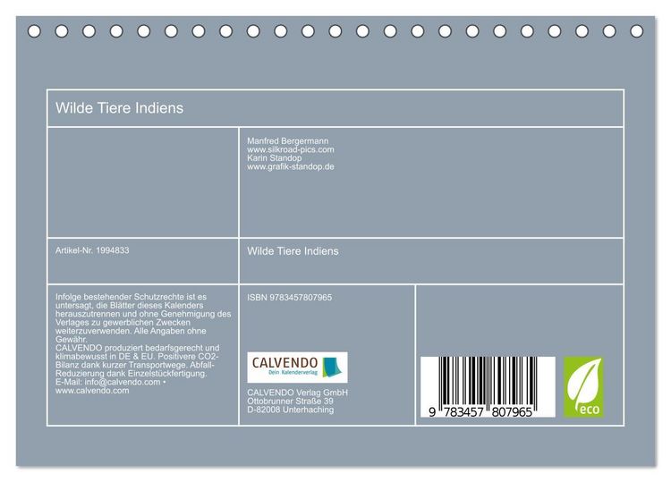 Produktbild: Wilde Tiere Indiens (Tischkalender 2026 DIN A5 quer), CALVENDO Monatskalender