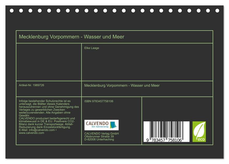 Produktbild: Mecklenburg Vorpommern - Wasser und Meer (Tischkalender 2026 DIN A5 quer), CALVENDO Monatskalender