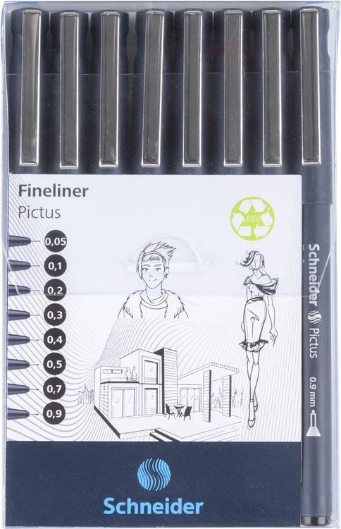 Produktbild: Schneider Fineliner Pictus Strichst&auml;rken 0,05 - 0,9 mm, 8er Set