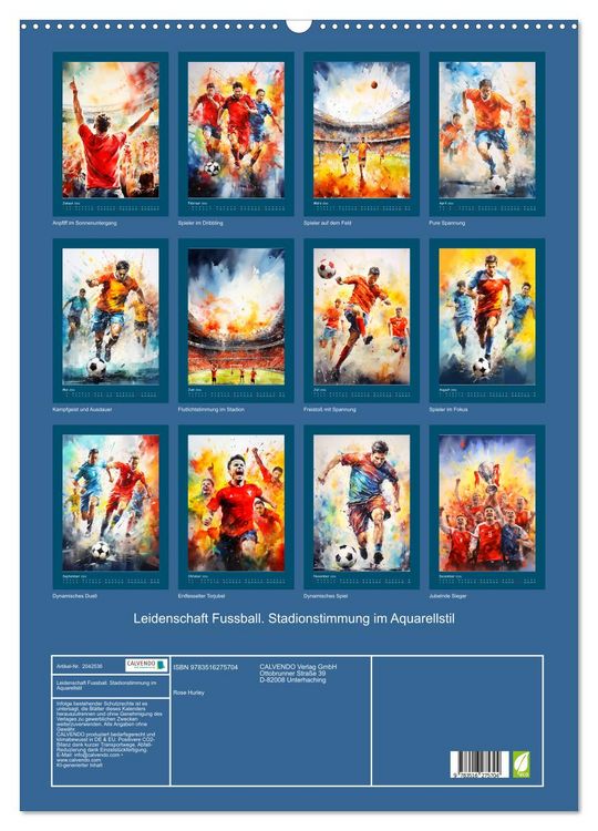 Produktbild: Leidenschaft Fussball. Stadionstimmung im Aquarellstil (Wandkalender 2026 DIN A2 hoch), CALVENDO Monatskalender