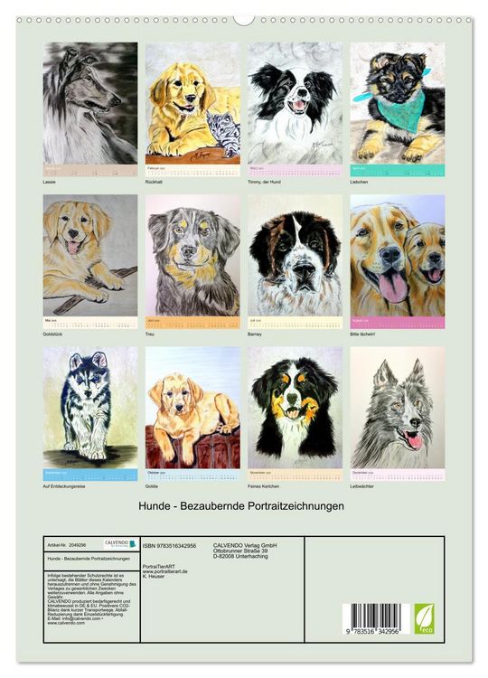Produktbild: Hunde - Bezaubernde Portraitzeichnungen (hochwertiger Premium Wandkalender 2026 DIN A2 hoch), Kunstdruck in Hochglanz