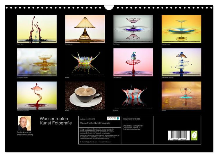Produktbild: Wassertropfen Kunst Fotografie (Wandkalender 2026 DIN A3 quer), CALVENDO Monatskalender