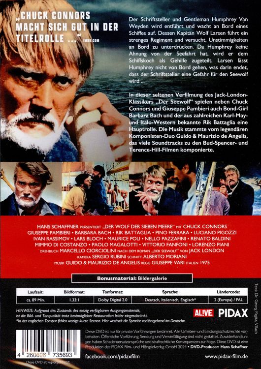 Produktbild: Jack London: Der Wolf der sieben Meere (Die H&ouml;llenfahrt) / Lang gesuchte Jack-London-Verfilmung mit Chuck Connors und Bond-Girl Barbara Bach (Pidax Film-Klassiker)