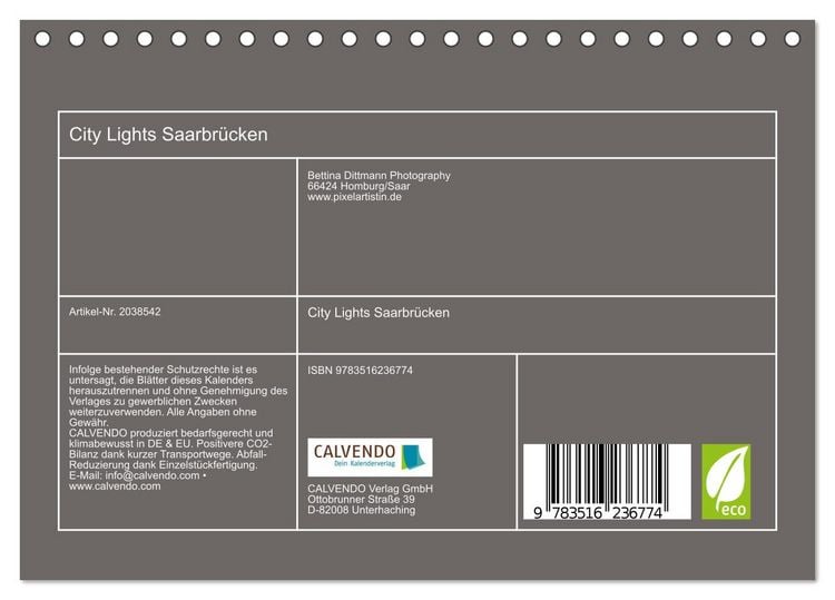 Produktbild: City Lights Saarbr&uuml;cken (Tischkalender 2026 DIN A5 quer), CALVENDO Monatskalender