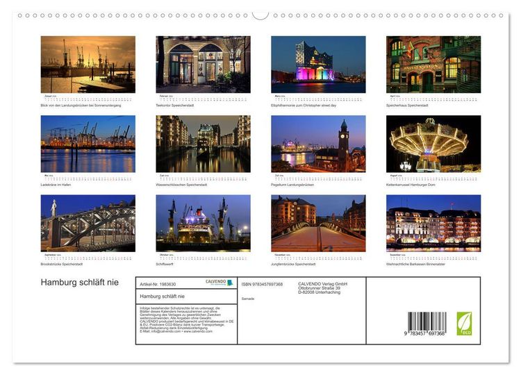 Produktbild: Hamburg schl&auml;ft nie (hochwertiger Premium Wandkalender 2026 DIN A2 quer), Kunstdruck in Hochglanz