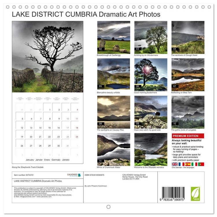 Produktbild: LAKE DISTRICT CUMBRIA Dramatic Art Photos (Wall Calendar 2026 12 &times; 12 Inch) CALVENDO 12 Month Wall Calendar