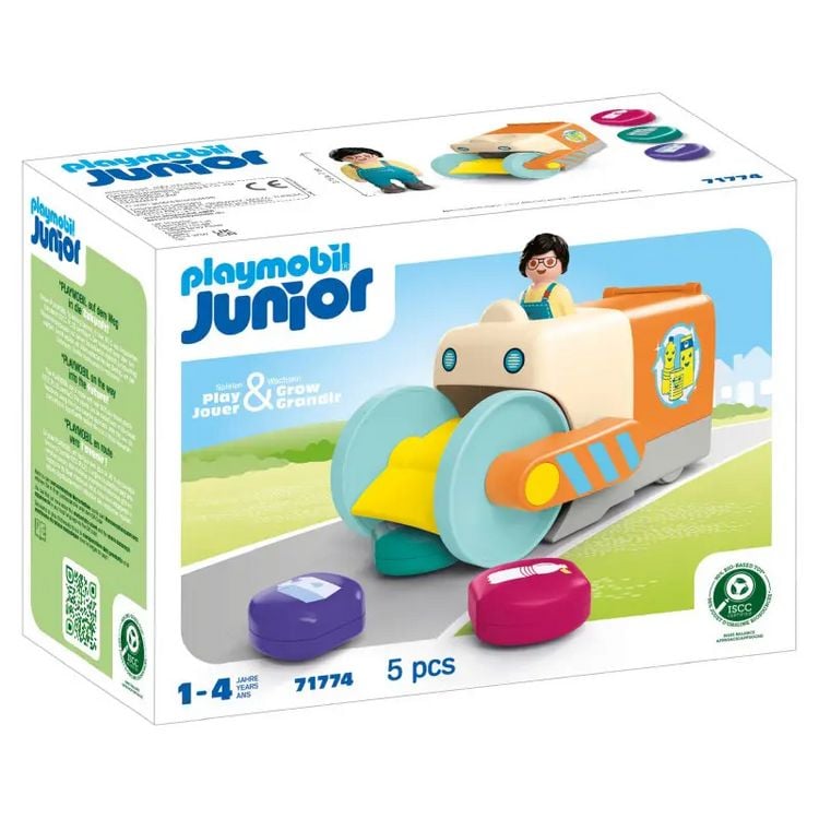 Produktbild: PLAYMOBIL 71774 JUNIOR: Spa&szlig;iges M&uuml;llsammelfahrzeug