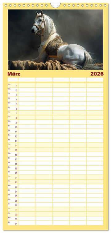Produktbild: Familienplaner 2026 - Bezaubernde Eleganz wei&szlig;er Pferde mit 5 Spalten (Wandkalender, 21 x 45 cm) CALVENDO