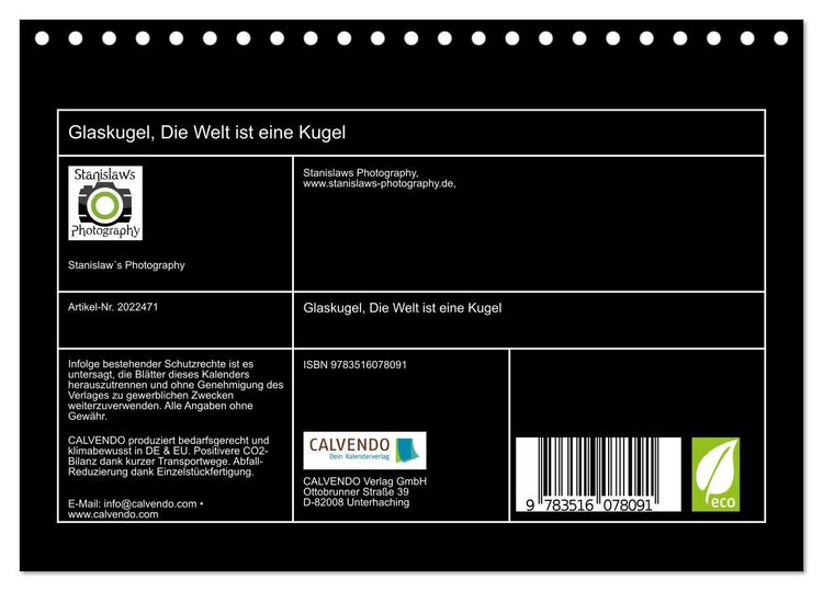 Produktbild: Glaskugel, Die Welt ist eine Kugel (Tischkalender 2026 DIN A5 quer), CALVENDO Monatskalender