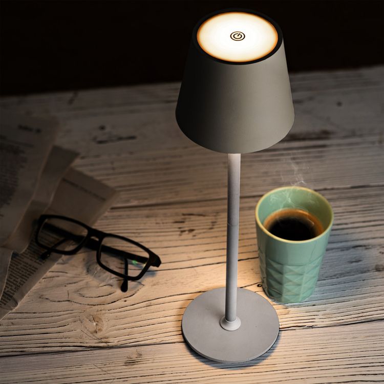 Produktbild: Idena LED Tischleuchte Touch Metall grau 11x24/38cm Akku USB dimmbar 3 Modi Innen und Au&szlig;en