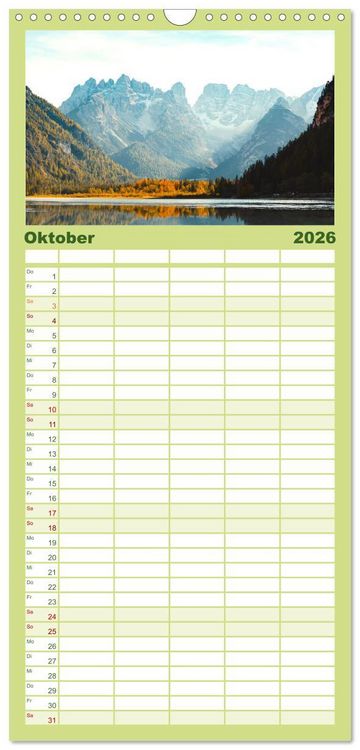 Produktbild: Familienplaner 2026 - Dolomiten - Die wundersch&ouml;nen S&uuml;dalpen in Italien. mit 5 Spalten (Wandkalender, 21 x 45 cm) CALVENDO