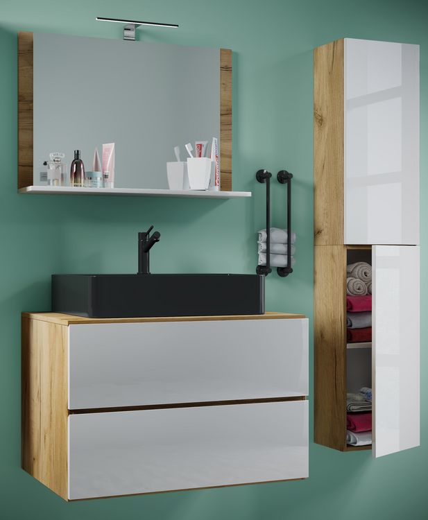Produktbild: 4-tlg Waschtisch Badm&ouml;bel Lendas 80 cm L Schublade