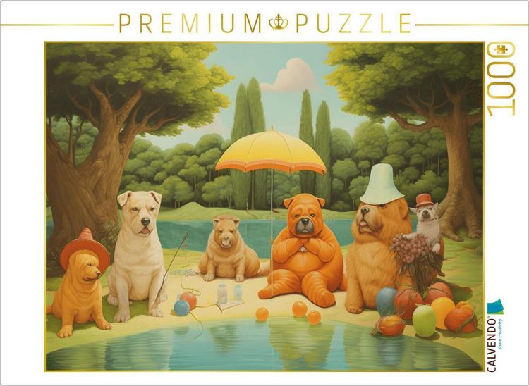 Produktbild: CALVENDO Puzzle Sechs Hunde verbringen den Tag am See | 1000 Teile Lege-Gr&ouml;&szlig;e 64x48cm Foto-Puzzle f&uuml;r gl&uuml;ckliche Stunden