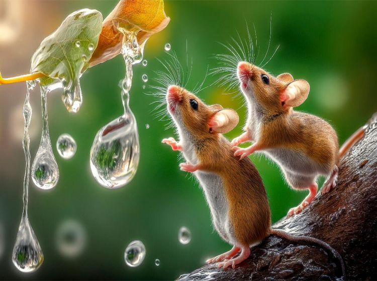 Produktbild: CALVENDO Puzzle Zwei M&auml;use beim Regentropfen-Fangen-Spiel | 2000 Teile Lege-Gr&ouml;&szlig;e 90x67cm Foto-Puzzle f&uuml;r gl&uuml;ckliche Stunden