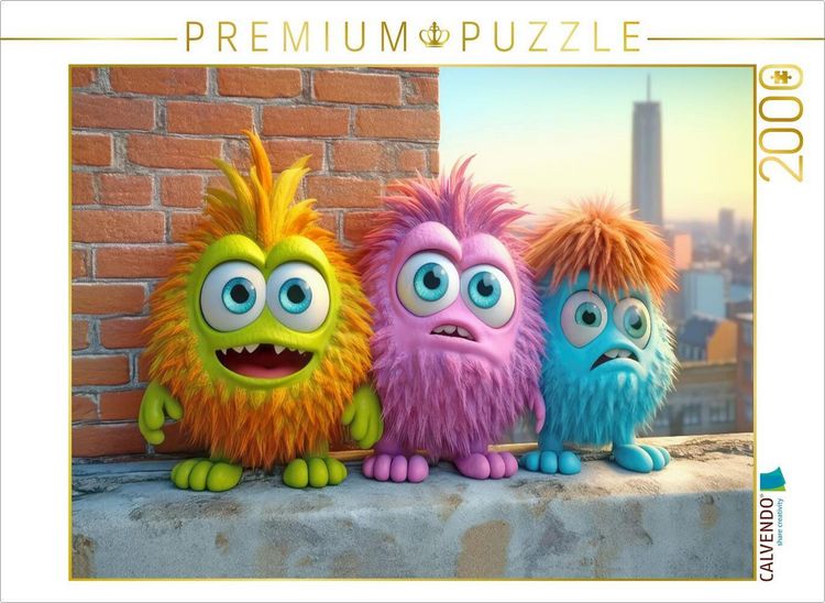 Produktbild: CALVENDO Puzzle Drei bunte Monster auf der Murll | 2000 Teile Lege-Gr&ouml;&szlig;e 90x67cm Foto-Puzzle f&uuml;r gl&uuml;ckliche Stunden