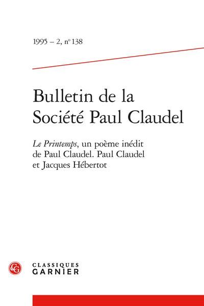 Produktbild: Bulletin de la Societe Paul Claudel; le Printemps, un Poeme Inedit