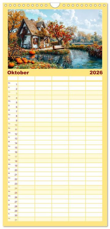 Produktbild: Familienplaner 2026 - Cottages am Wasser - Malerische R&uuml;ckzugsorte genie&szlig;en mit 5 Spalten (Wandkalender, 21 x 45 cm) CALVENDO