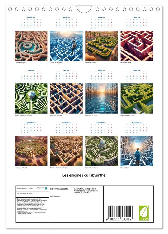 Produktbild: Les &eacute;nigmes du labyrinthe (Calendrier mural 2026 DIN A4 horizontal), CALVENDO calendrier mensuel