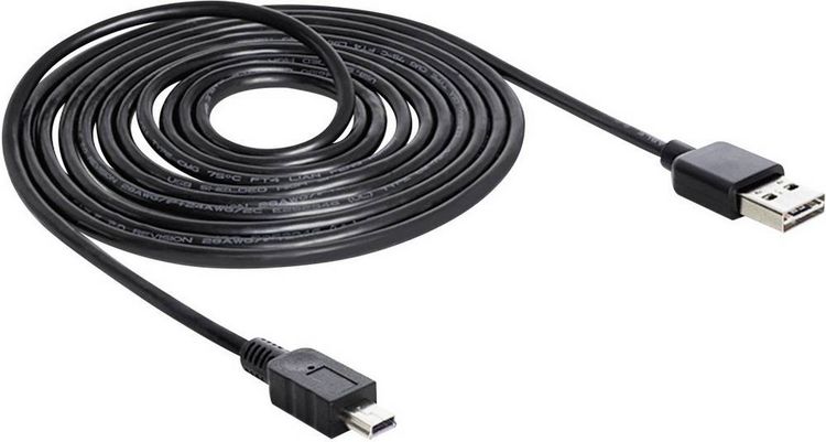 Produktbild: Delock USB-Kabel USB 2.0 USB-A Stecker, USB-Mini-B Stecker 3.00 m Schwarz beidseitig verwendbarer Stecker, vergoldete Steckkontakte, UL-zertifiziert