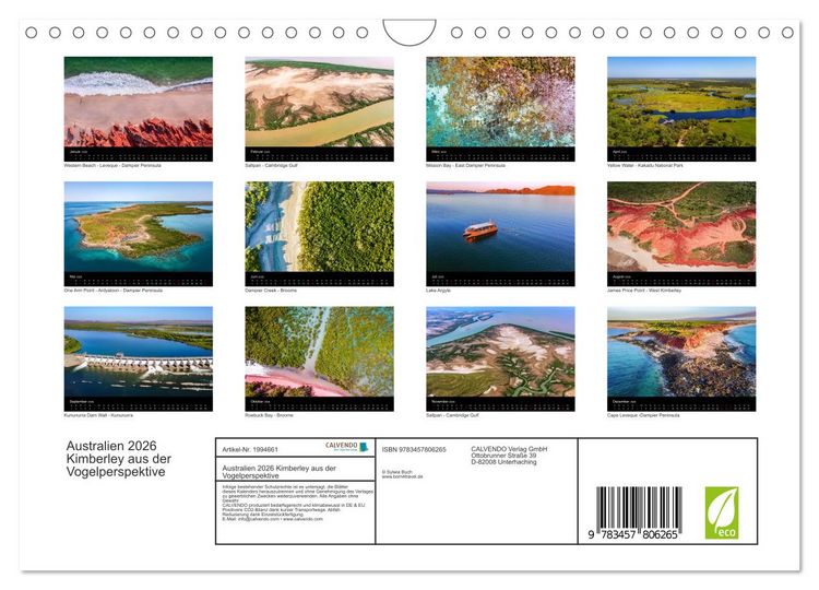 Produktbild: Australien 2026 Kimberley aus der Vogelperspektive (Wandkalender 2026 DIN A4 quer), CALVENDO Monatskalender