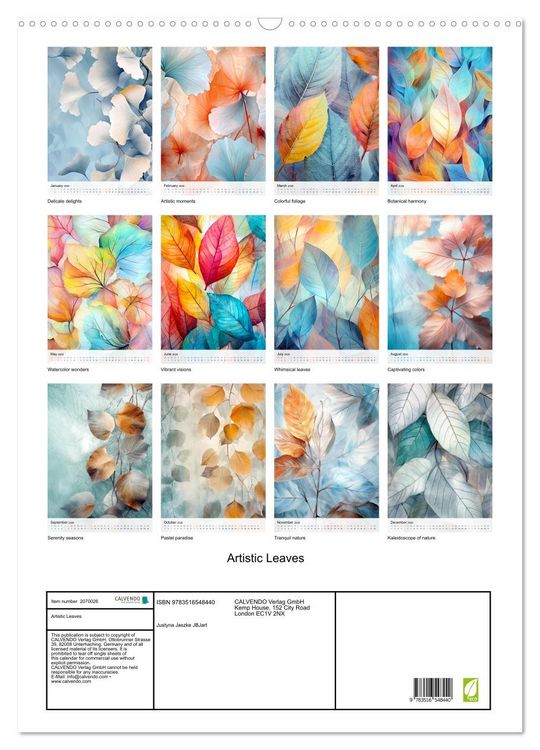 Produktbild: Artistic Leaves (Wall Calendar 2026 DIN A2 portrait), CALVENDO 12 Month Wall Calendar