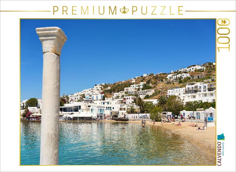 Produktbild: CALVENDO Puzzle Sommerstrand in Mykonos-Stadt - Badefreuden in Griechenland | 1000 Teile Lege-Gr&ouml;&szlig;e 64x48cm Foto-Puzzle f&uuml;r gl&uuml;ckliche Stunden