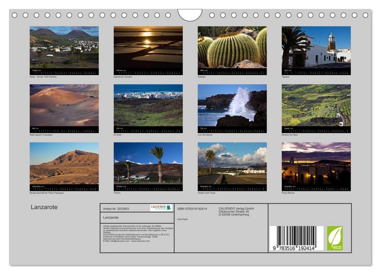 Produktbild: Lanzarote (Wandkalender 2026 DIN A4 quer), CALVENDO Monatskalender