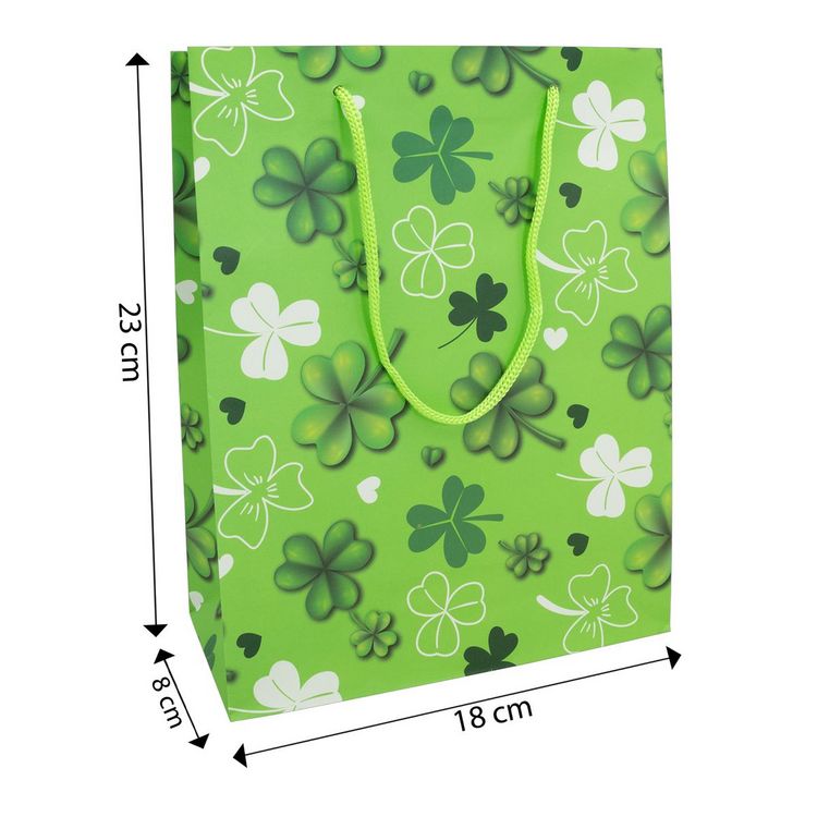 Produktbild: Idena Geschenktasche Gl&uuml;cksklee gr&uuml;n 18x23x8cm 128 g/m&sup2;