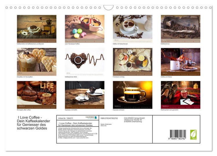 Produktbild: I Love Coffee - Dein Kaffeekalender f&uuml;r Geniesser des schwarzen Goldes (Wandkalender 2026 DIN A3 quer), CALVENDO Monatskalender