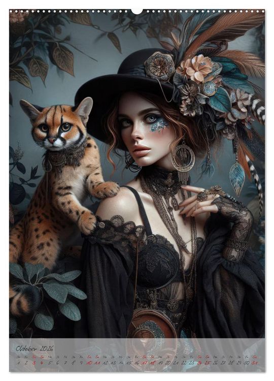 Produktbild: Eleganz der Exotik - Femme Fatale im Boh&egrave;me-Chic mit tierischen Begleitern (hochwertiger Premium Wandkalender 2026 DIN A2 hoch), Kunstdruck in Hochglanz