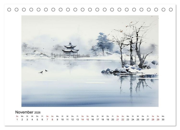 Produktbild: Heiwa - Friedliche Aquarelle im japanischen Stil (Tischkalender 2026 DIN A5 quer), CALVENDO Monatskalender