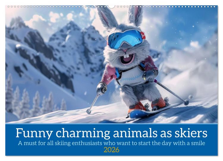 Produktbild: Funny charming animals as skiers (Wall Calendar 2026 DIN A2 landscape), CALVENDO 12 Month Wall Calendar