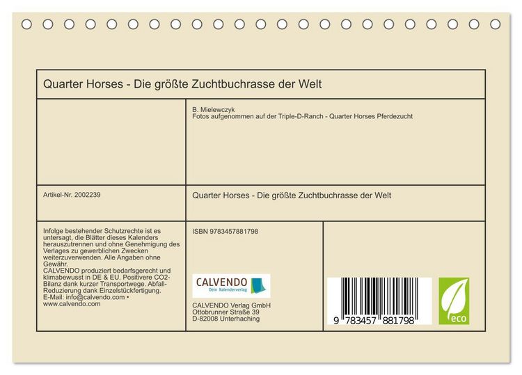 Produktbild: Quarter Horses - Die gr&ouml;&szlig;te Zuchtbuchrasse der Welt (Tischkalender 2026 DIN A5 quer), CALVENDO Monatskalender