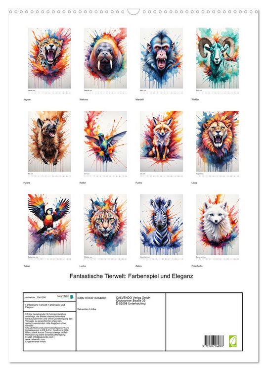 Produktbild: Fantastische Tierwelt: Farbenspiel und Eleganz (Wandkalender 2026 DIN A2 hoch), CALVENDO Monatskalender