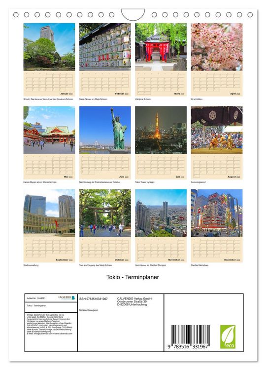 Produktbild: Tokio - Terminplaner (Wandkalender 2026 DIN A4 hoch), CALVENDO Monatskalender