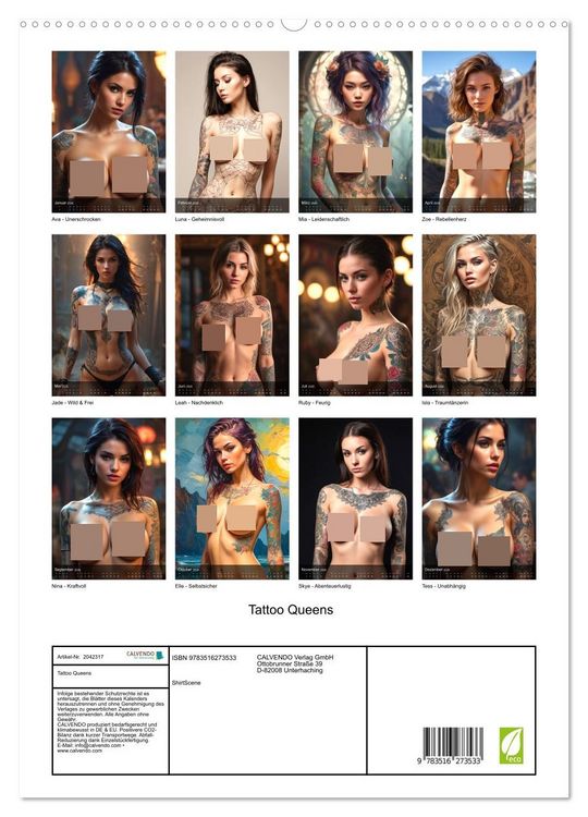 Produktbild: Tattoo Queens (hochwertiger Premium Wandkalender 2026 DIN A2 hoch), Kunstdruck in Hochglanz