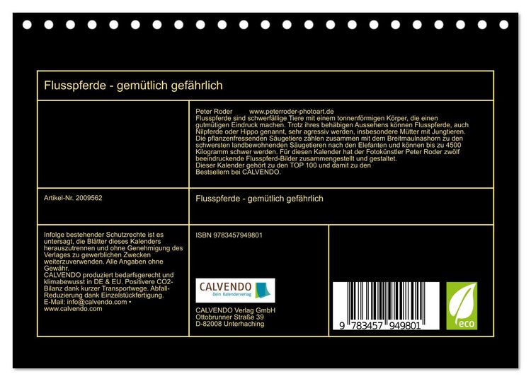 Produktbild: Flusspferde - gem&uuml;tlich gef&auml;hrlich (Tischkalender 2026 DIN A5 quer), CALVENDO Monatskalender
