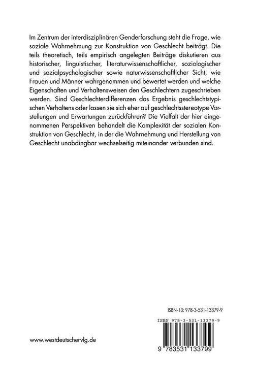 Produktbild: Wahrnehmung und Herstellung von Geschlecht
