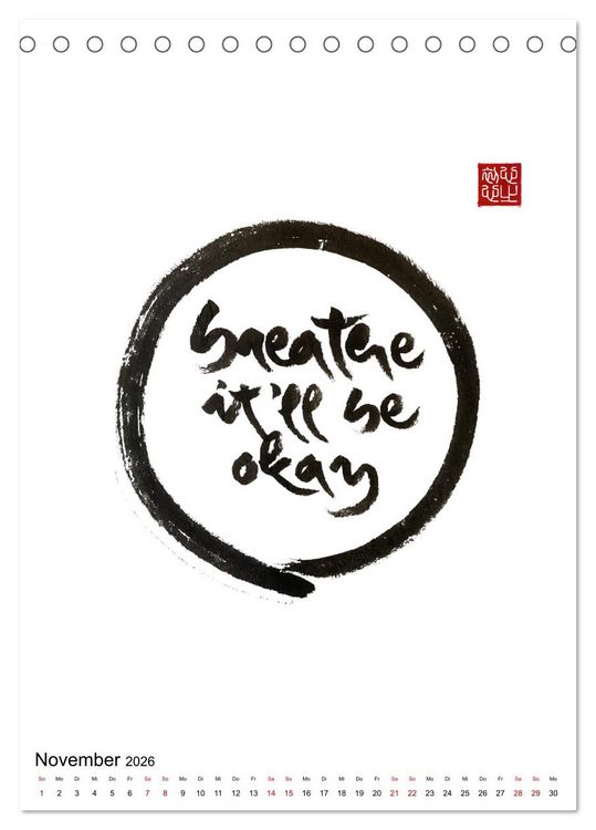 Produktbild: Zen Art Kalligraphie inspiriert von Zen-Meister Th&iacute;ch Nhất Hạnh (Tischkalender 2026 DIN A5 hoch), CALVENDO Monatskalender